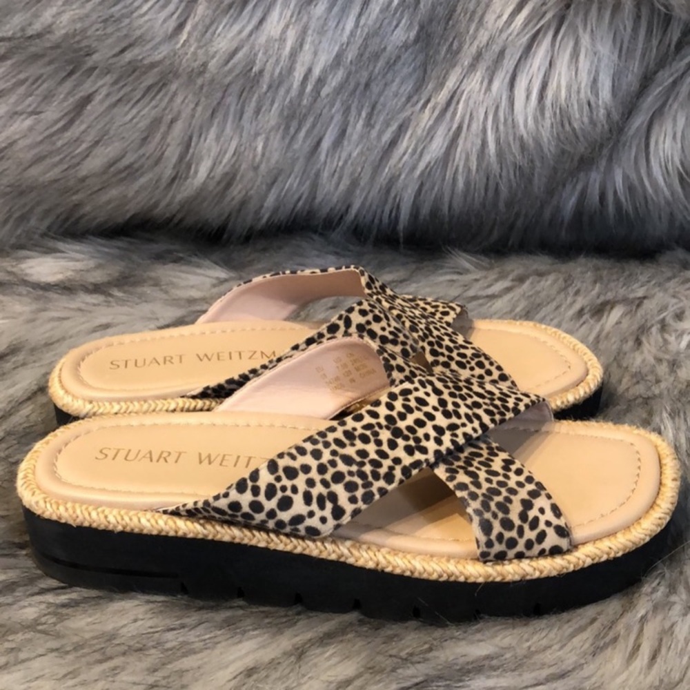 Stuart Weitzman Animal Print , Criss Cross Strap Sandals, Size 7 1/2